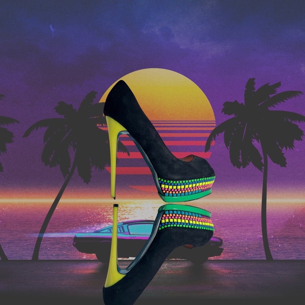 25. Scene by Shoe Dazzle Jaleen Suede & Neon colored platform heels